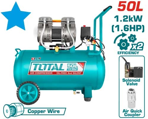 كمبريسر هواء 50 لتر صامت بدون زيت Total TCS1120508 AIR COMPRESSOR SILENT AND OIL FREE