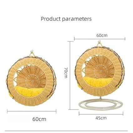 أرجوحة للقطط من الرتان الطبيعي بنسبة 100% من BohoBar،  مصنوع يدويًا من الخيزران مع وسادة ناعمة ولعبة معلقة، أسرة  للقطط الداخلية، سلة متأرجحة كرسي قابل للغسل