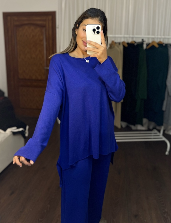 Solid Color Blouse & Pants Two Pieces Set