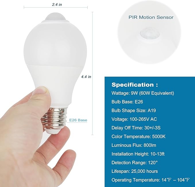 Led Sensor Bulb E27  لمبة ليد مع كاشف حركة 