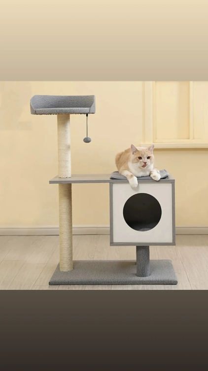 Cat Tree for Small and Large Cats, Modern Cat Tower with Removable Carpet Covered, Cute Cat Furniture Indoor with Scratching Post,