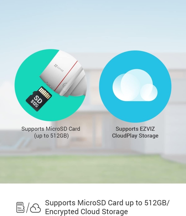 EZVIZ H3C 3MP COLOR - OUTDOOR WI-FI COLOR NIGHT VISION -SUPPORTS MICROSD CARD1 (UP TO 512 GB) - SUPPORTS EZVIZ CLOUDPLAY STORAGE2