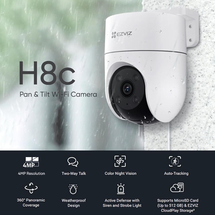 EZVIZ H8C 4MP 6MM - 360° OUTDOOR SMART WI-FI PAN & TILT CAMERA - 2.4 GHZ WIFI -SD CARD UP TO 512GB - 8X ZOOM