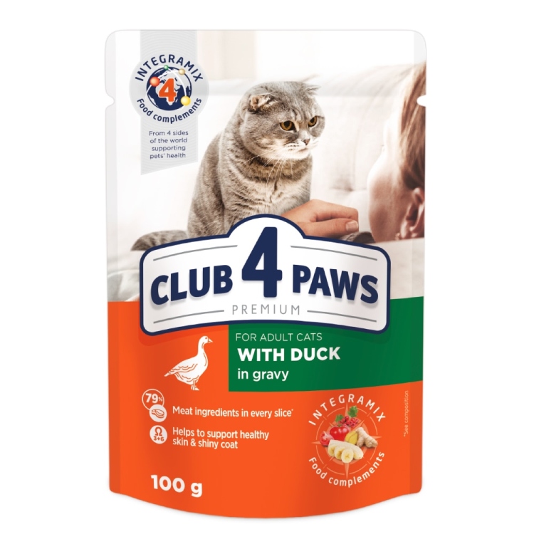 Club 4 paws طعام رطب للقطط البالغة بالبط