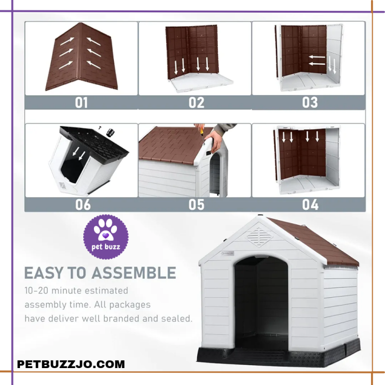 Dog House with Steel Door - Weatherproof and Ventilated for Indoor/Outdoor Use - Small to x Large Dogs