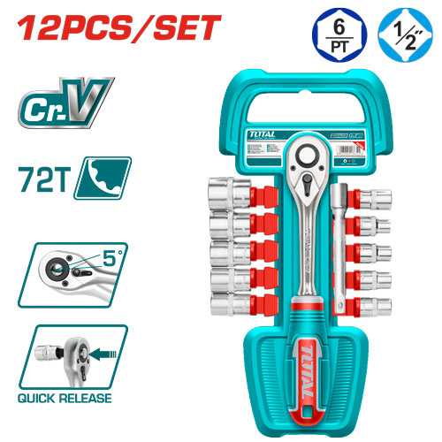 طقم بوكس مع طقطيقه 1/2" 12 قطعه TOTAL THT141121