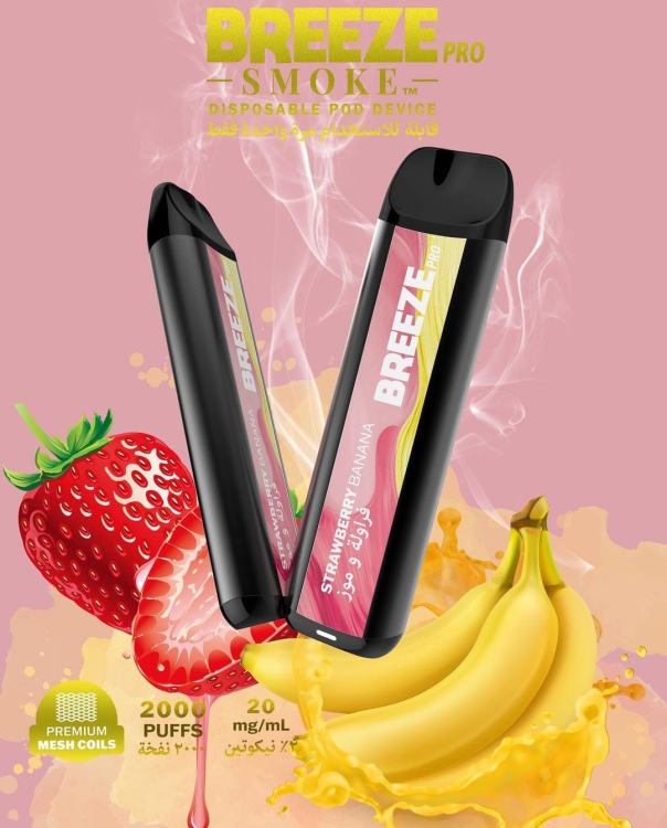 Breeze Pro Strawberry Banana 2000 Puffs Disposable Vape