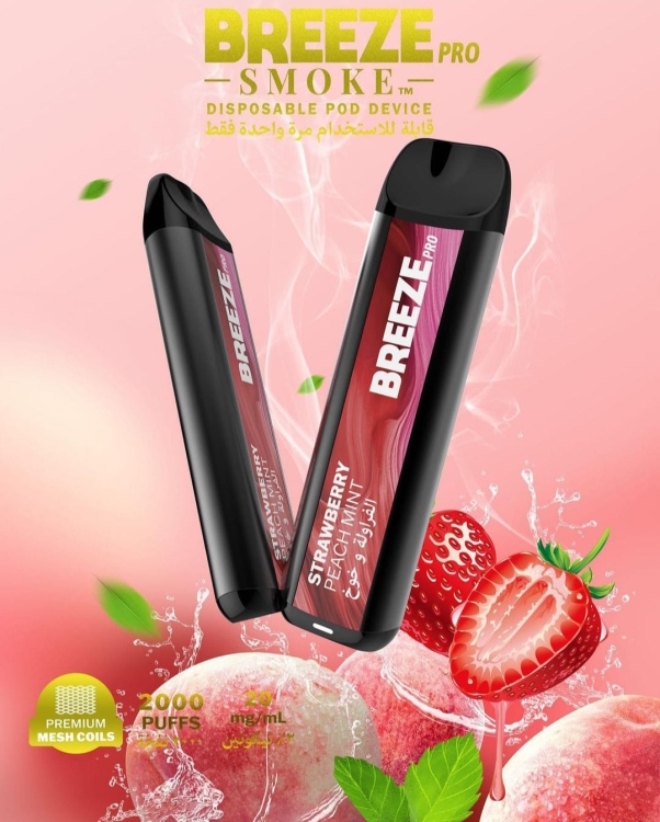 Breeze Pro Strawberry Peach Mint 2000 Puffs Disposable Vape