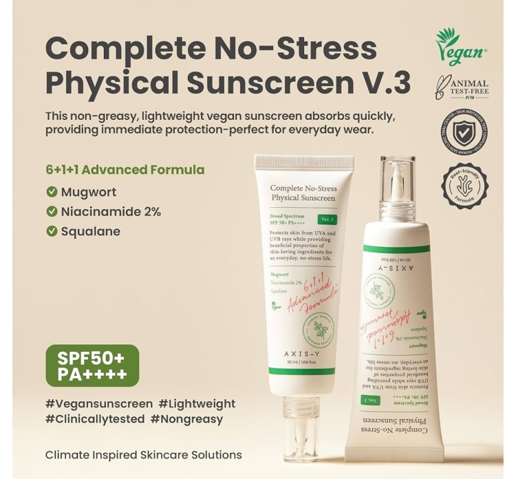 AXIS-Y Complete No-Stress Physical Sunscreen V3 واقي الشمس الفيزيائي