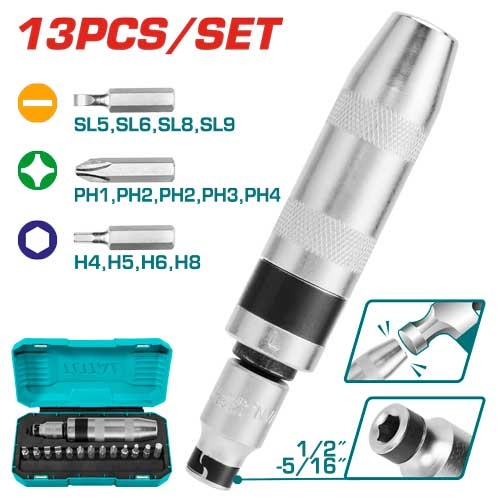 طقم مفك ضرب مع راسيات 13 قطعه TOTAL THIDS1301