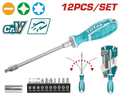 مفك فلكسبل 12 قطعه Total THT250FL1206 12Pcs Flexible shaft  screwdriver set