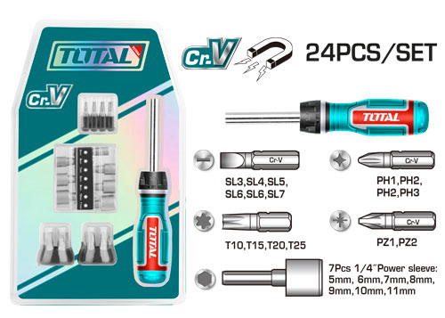 طقم مفكات TOTAL TACSD30246 24PCS RATCHET SCREWDRIVER