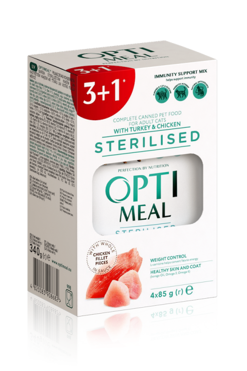 Optimeal wet food for cat ( kitten and sterlised) 3+1 free