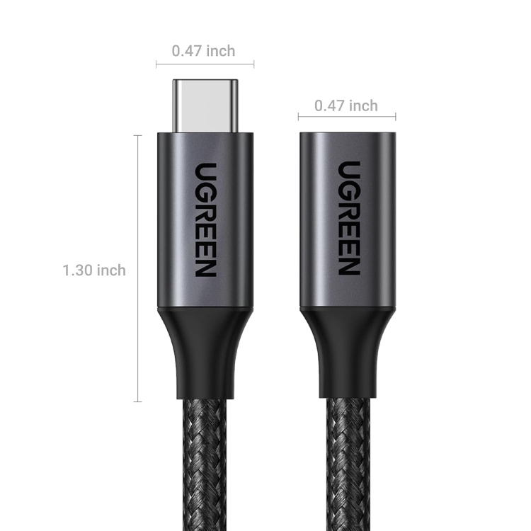 UGREEN 30205 USB-C Male to USB-C Female Gen2 Alu Case Braided Extension Cable 1m (Dark gray) 