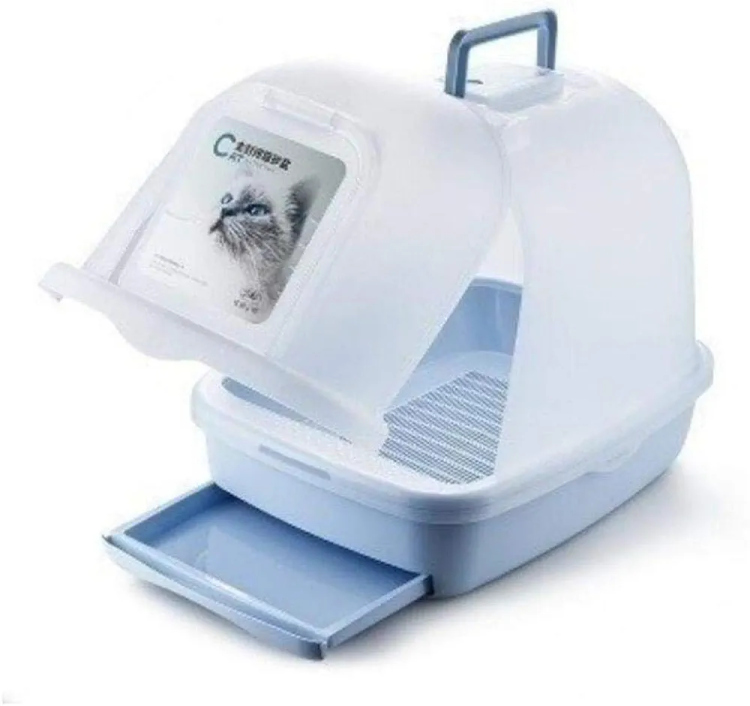 Large Closed Cat Litter Box with Drawer, Hooded, Splash Proof, Double Floor,