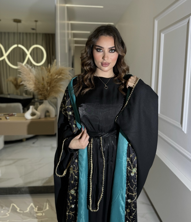 Blue & Black Jalabiya With Long Sleeve Dress الشيخة