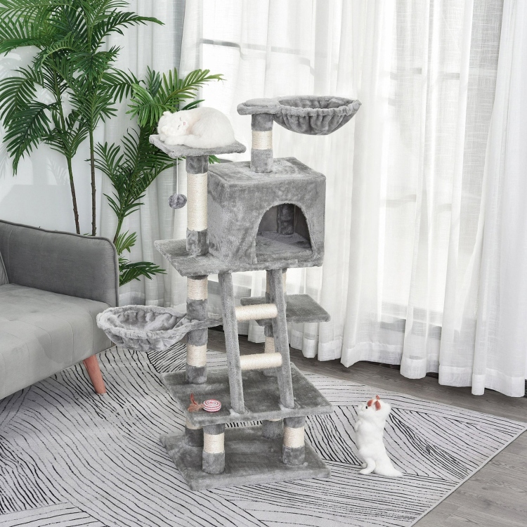 PawHut Multi-Activity Cat Tree w/ House Baskets - Grey