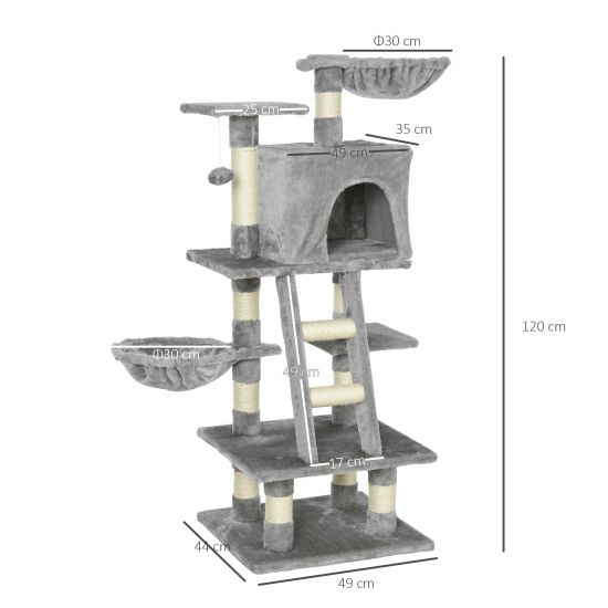 PawHut Multi-Activity Cat Tree w/ House Baskets - Grey