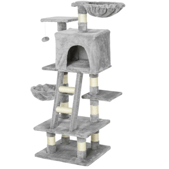 PawHut Multi-Activity Cat Tree w/ House Baskets - Grey