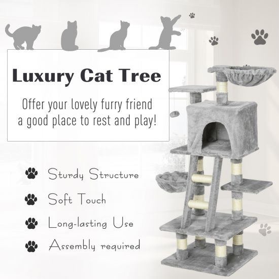 PawHut Multi-Activity Cat Tree w/ House Baskets - Grey