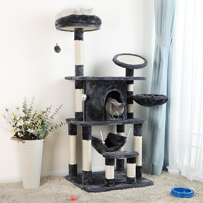 FEANDREA Cat Tree Multi-Level Cat Play House Sisal Scratching Pad and Posts