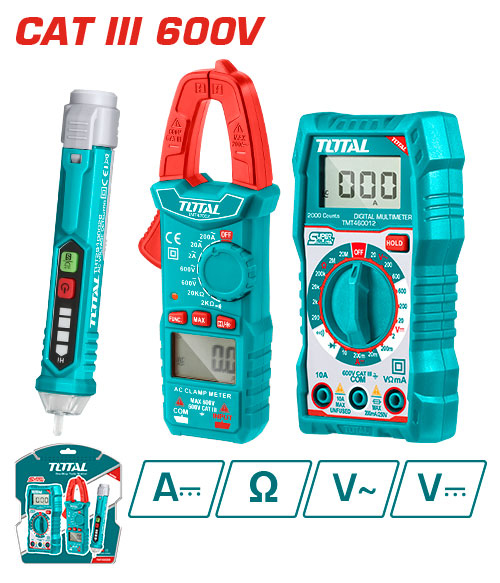 Total TMT43028 طقم الكتروني كلامب ميتر + ملتي ميتر + فاحص فولتية