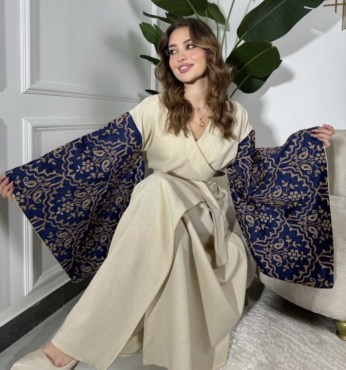 Front Wrap Jalabiya (Navy Blue) الكشخة