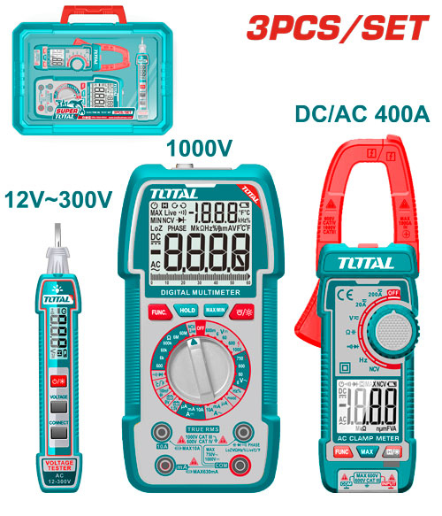 Total TOS24067 طقم 3 قطع كلامب ميتر + ملتي ميتر + فاحص اسلاك 