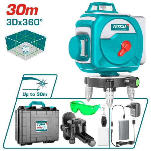 "Total TLL255267 3D all-lines green   3Dجهاز ليفل ليزر خط اخضر 360 درجه Working Range: 0~30 m "