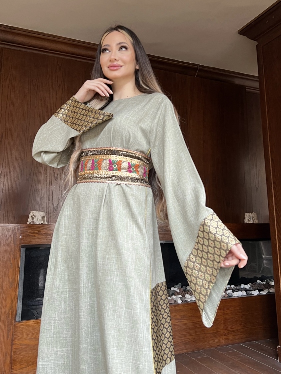 Gold Floral Belted Jalabiya ياسمينه