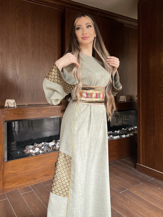 Gold Floral Belted Jalabiya ياسمينه