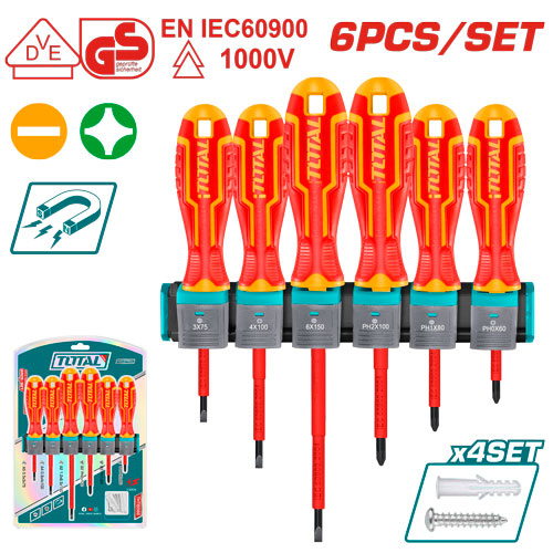 طقم مفكات معزول TOTAL THTIS566 6 Pcs insulated screwdriver set