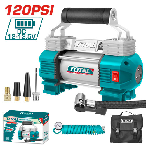 منفاخ سيارة مع اضافة راسين TOTAL TTAC2506 Auto air compressor 120PSI 12V With light