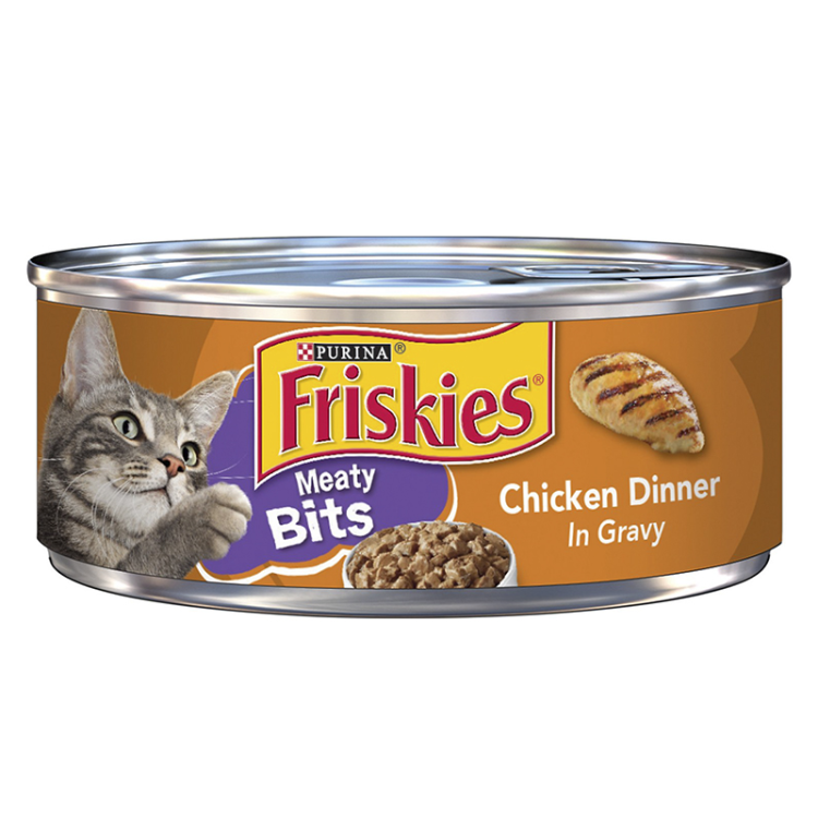 friskies wet food in gravy with chicken dinner(bits)