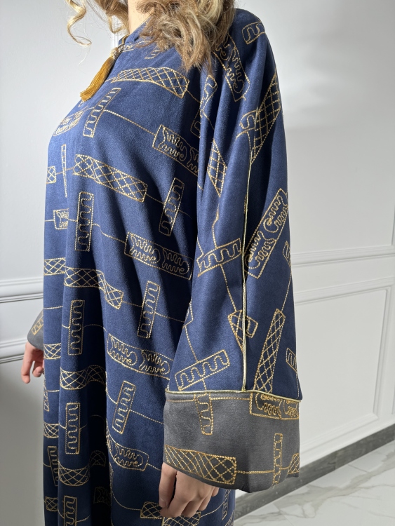 Full Detailed Hooded Jalabiya(Dark-blue) مغربية