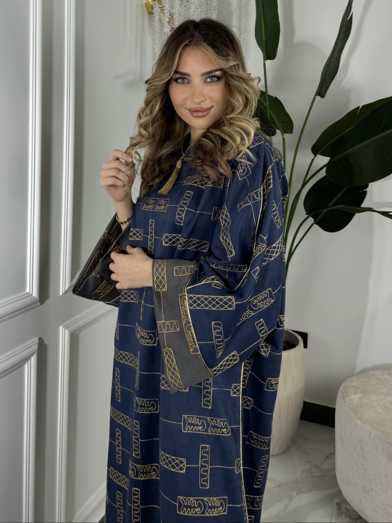 Full Detailed Hooded Jalabiya(Dark-blue) مغربية