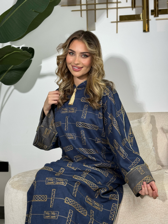 Full Detailed Hooded Jalabiya(Dark-blue) مغربية