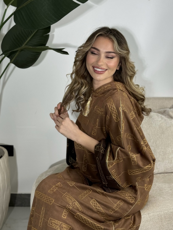 Full Detailed Hooded Jalabiya(Camel) المغربية