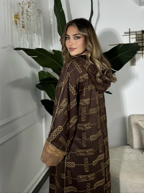 Full Detailed Hooded Jalabiya(Brown) المغربية