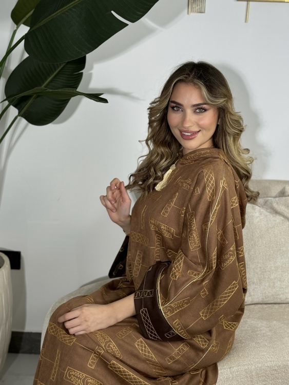 Full Detailed Hooded Jalabiya(Camel) المغربية