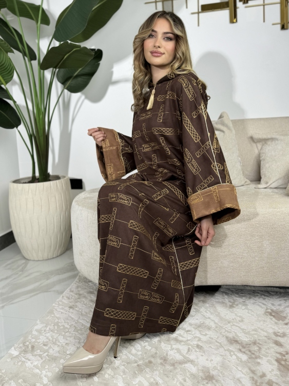 Full Detailed Hooded Jalabiya(Brown) المغربية