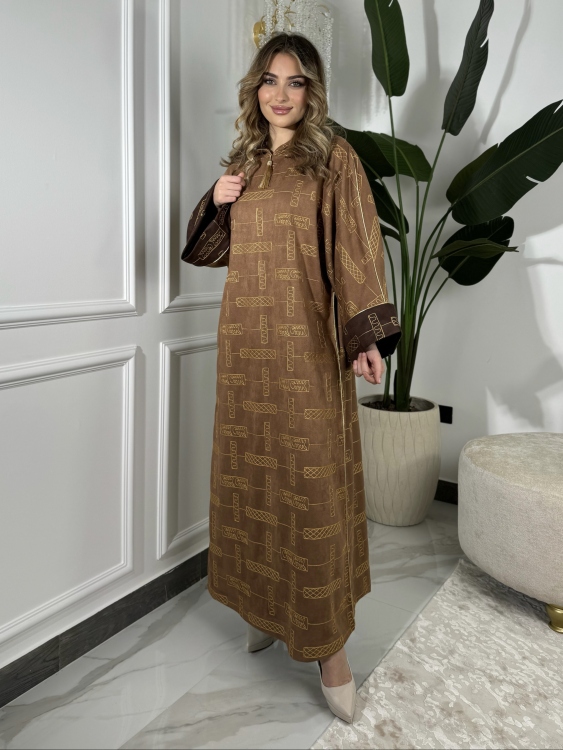 Full Detailed Hooded Jalabiya(Camel) المغربية