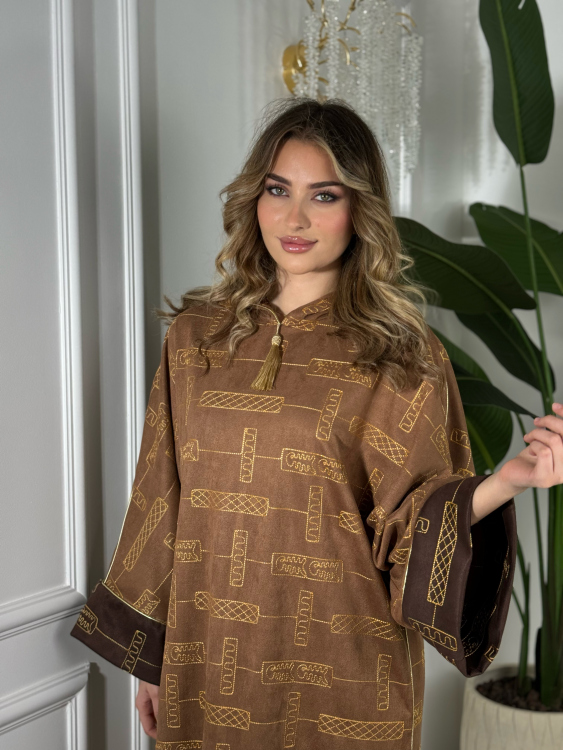 Full Detailed Hooded Jalabiya(Camel) المغربية