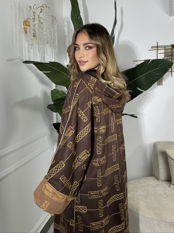 Full Detailed Hooded Jalabiya(Brown) المغربية