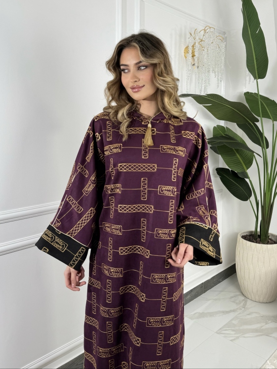 Full Detailed Hooded Jalabiya(Mouve) المغربية