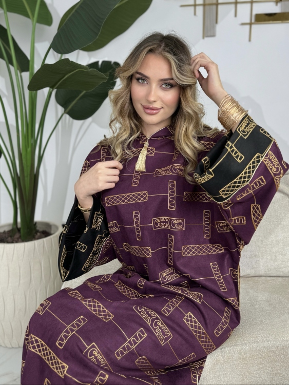 Full Detailed Hooded Jalabiya(Mouve) المغربية