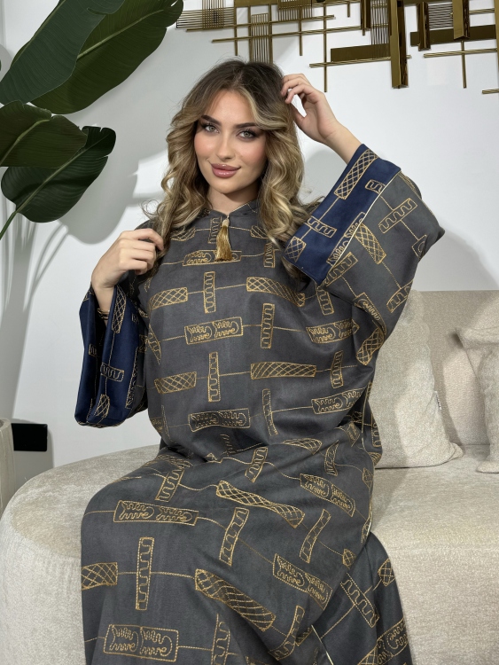 Full Detailed Hooded Jalabiya(Grey) المغربية