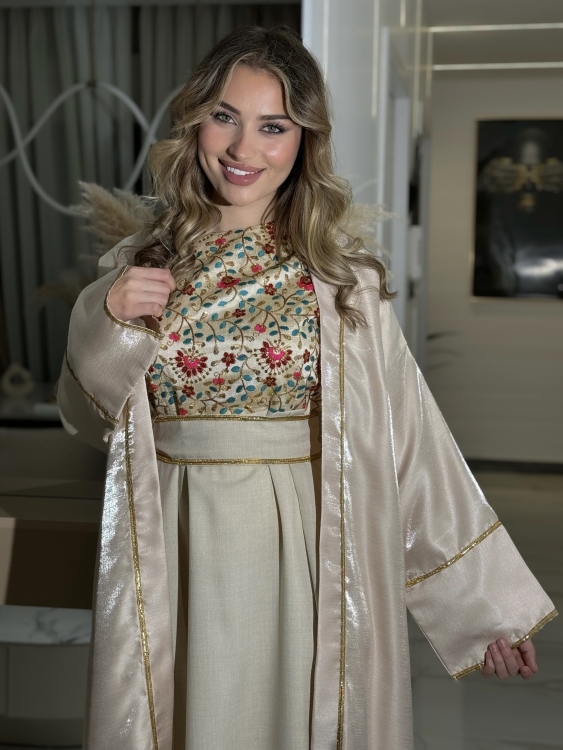 Geo Print Collar Print Two Piece Jalabiya الاميرة نقشة دهبي