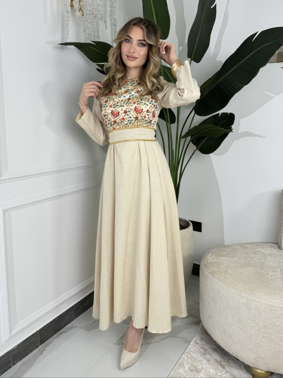 Geo Print Collar Print Two Piece Jalabiya الاميرة نقشة دهبي