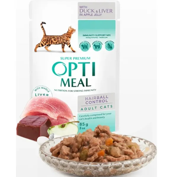 Optimeal Hairball Control Cat Food Duck 85g